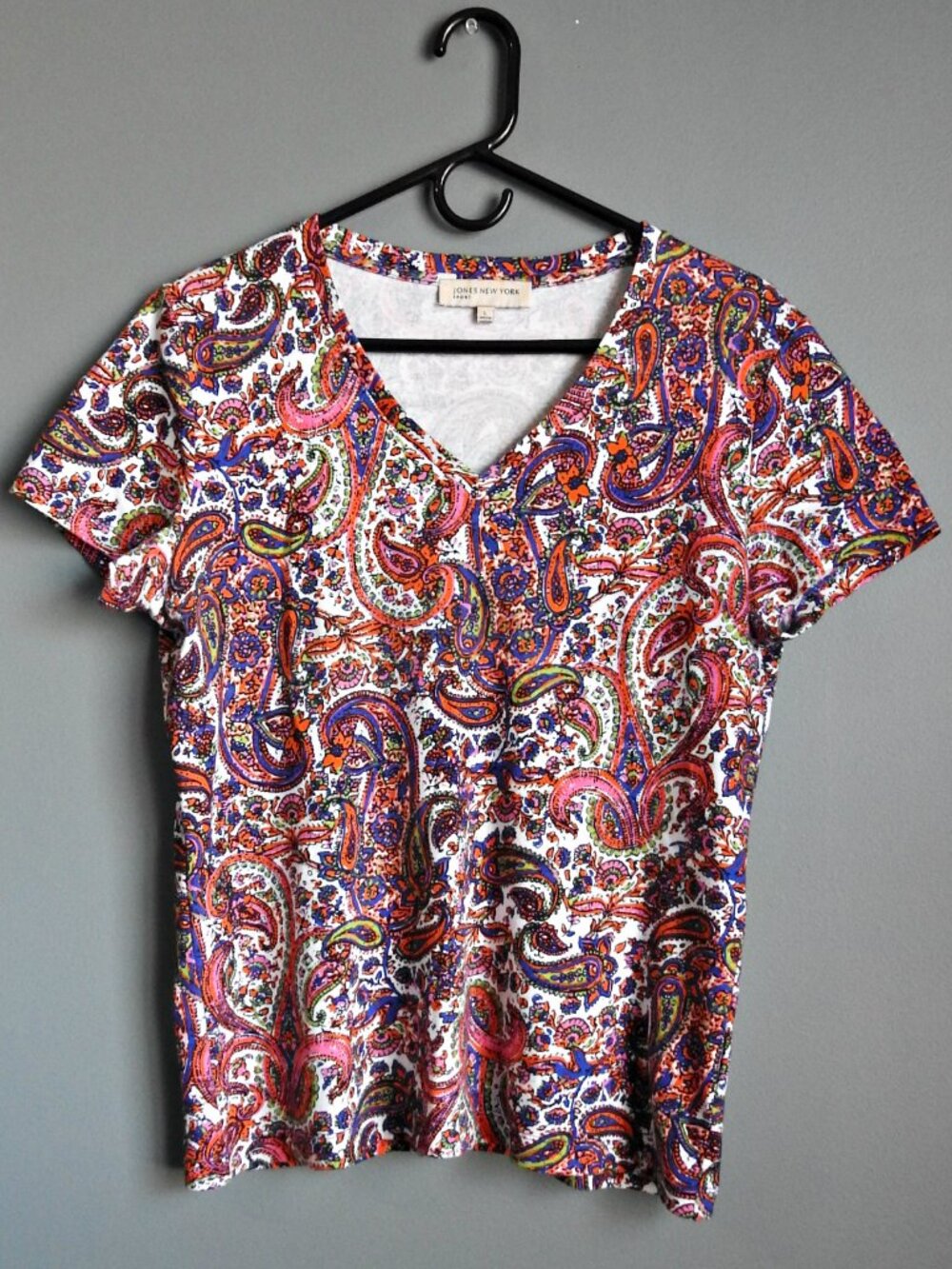 Jones New York Sport Colorful Paisley Floral Short Sleeve Top - Size Large